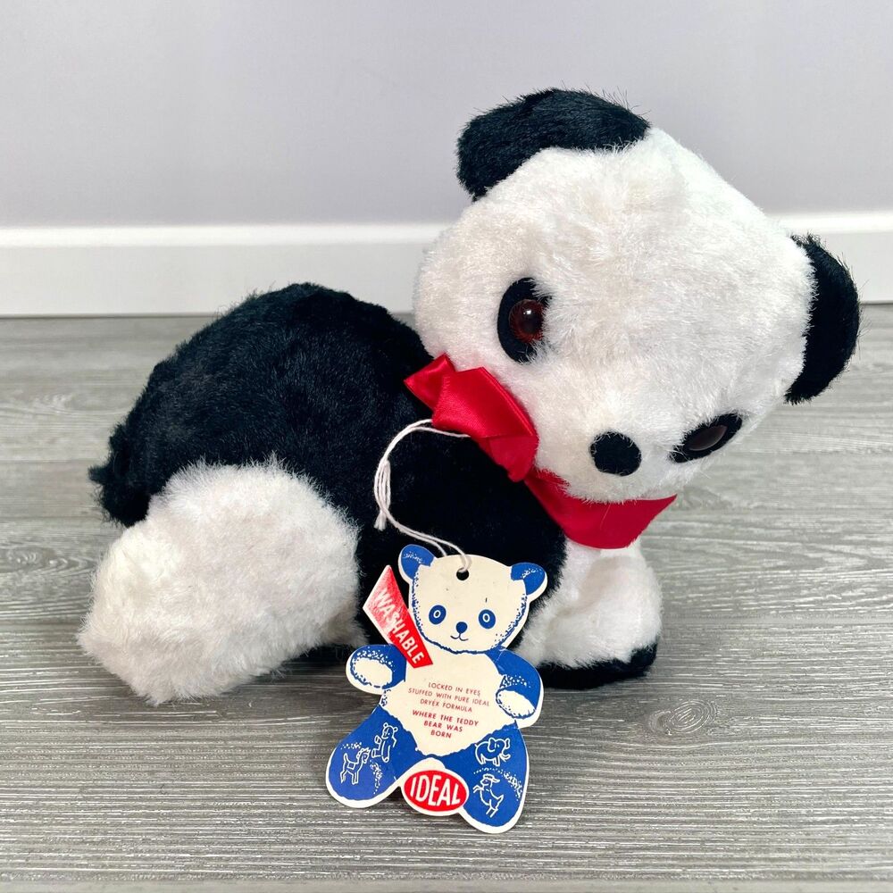 Vintage IDEAL Panda Teddy Bear 9" Plush Black White Plush Stuffed Animal Toy NEW